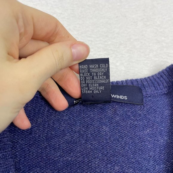 North Winds Mens Vintage 100% Lambs Wool V Neck Sweater Size L Blue Jumper - Picture 8 of 9